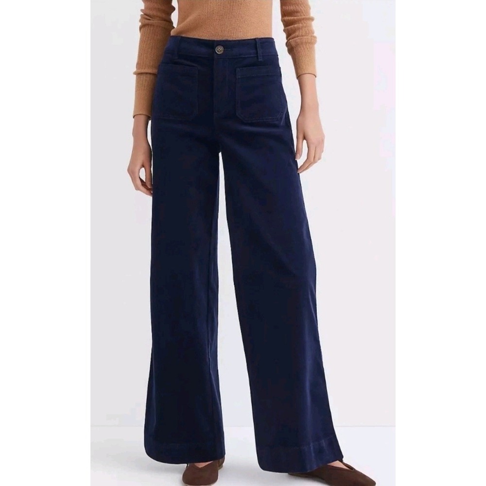 LOFT Palmer Wide Leg High Rise Pants W Patch Pockets Navy Blue 6 (30x31.5)